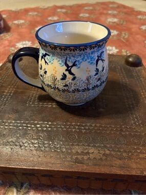 Polish Pottery Unikat Manufaktura Bird Bubble Mug 16 oz Large